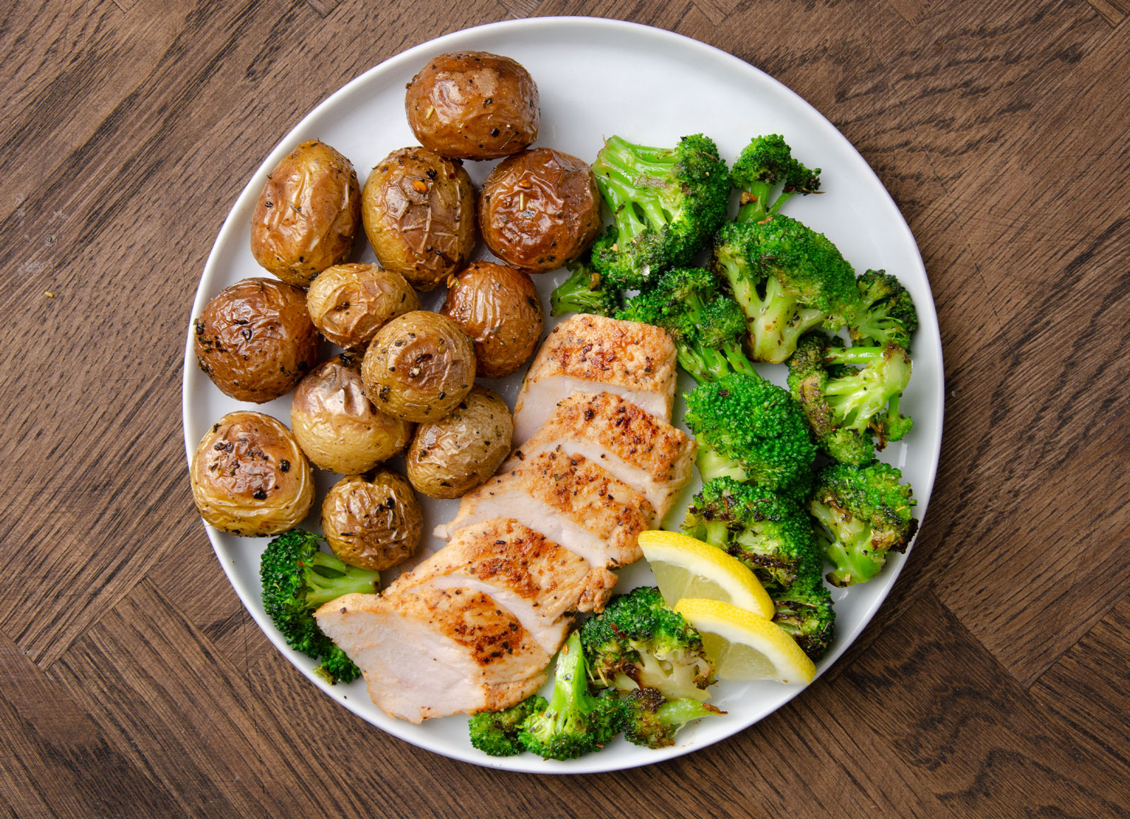 Better-than-TV Dinner with Turkey + Roast Potatoes with Broccoli Florets