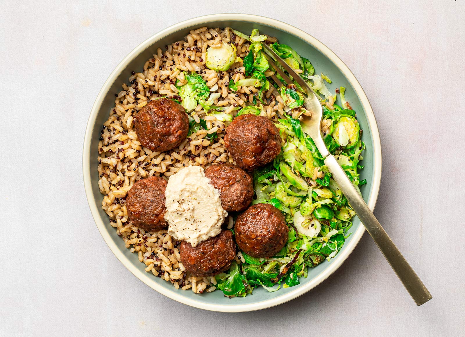 Zesty Hummus Beyond Meatball + Rice Bowl