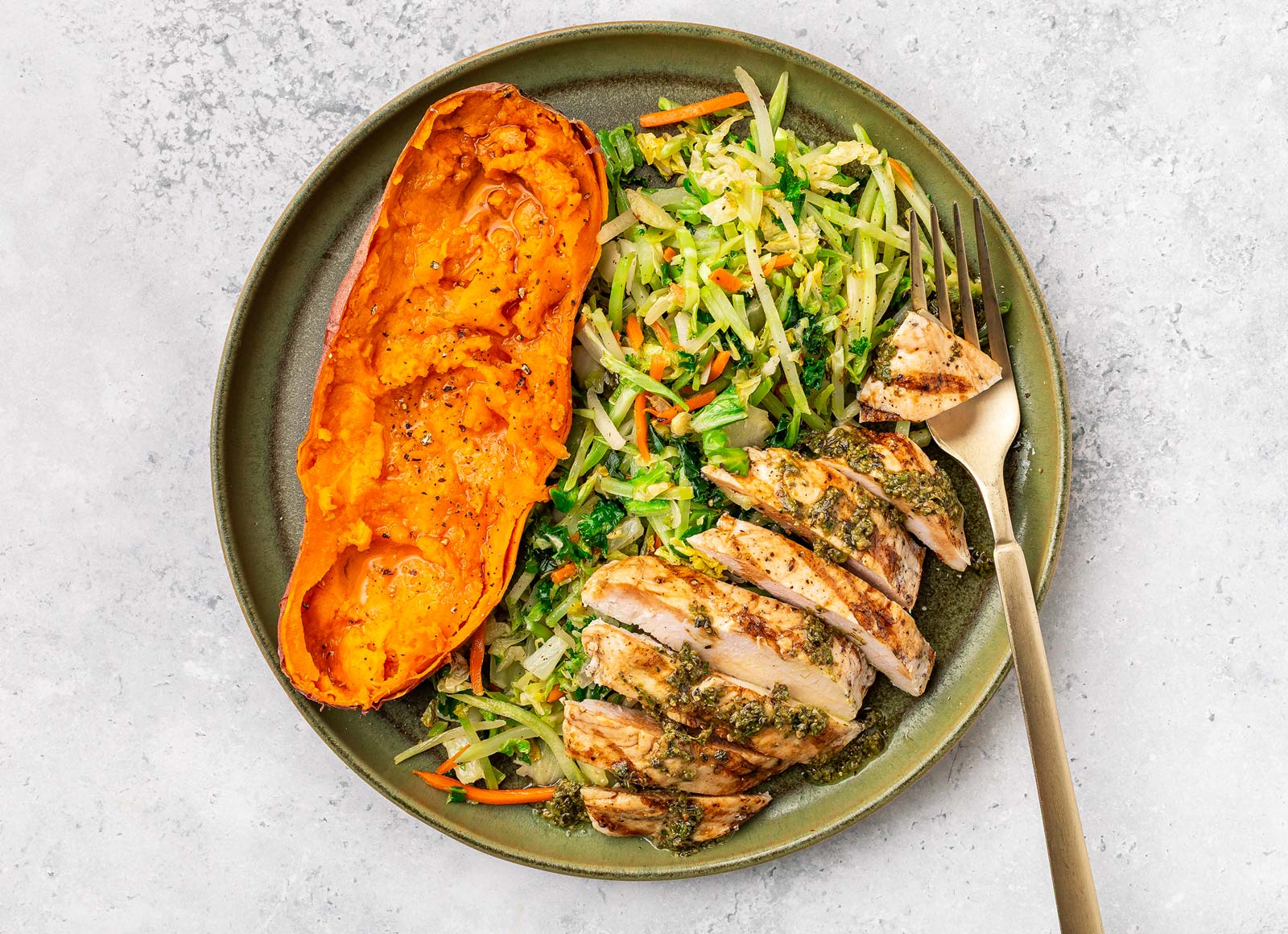 Pesto Grilled Seasoned Chicken Breast + Sweet Potato