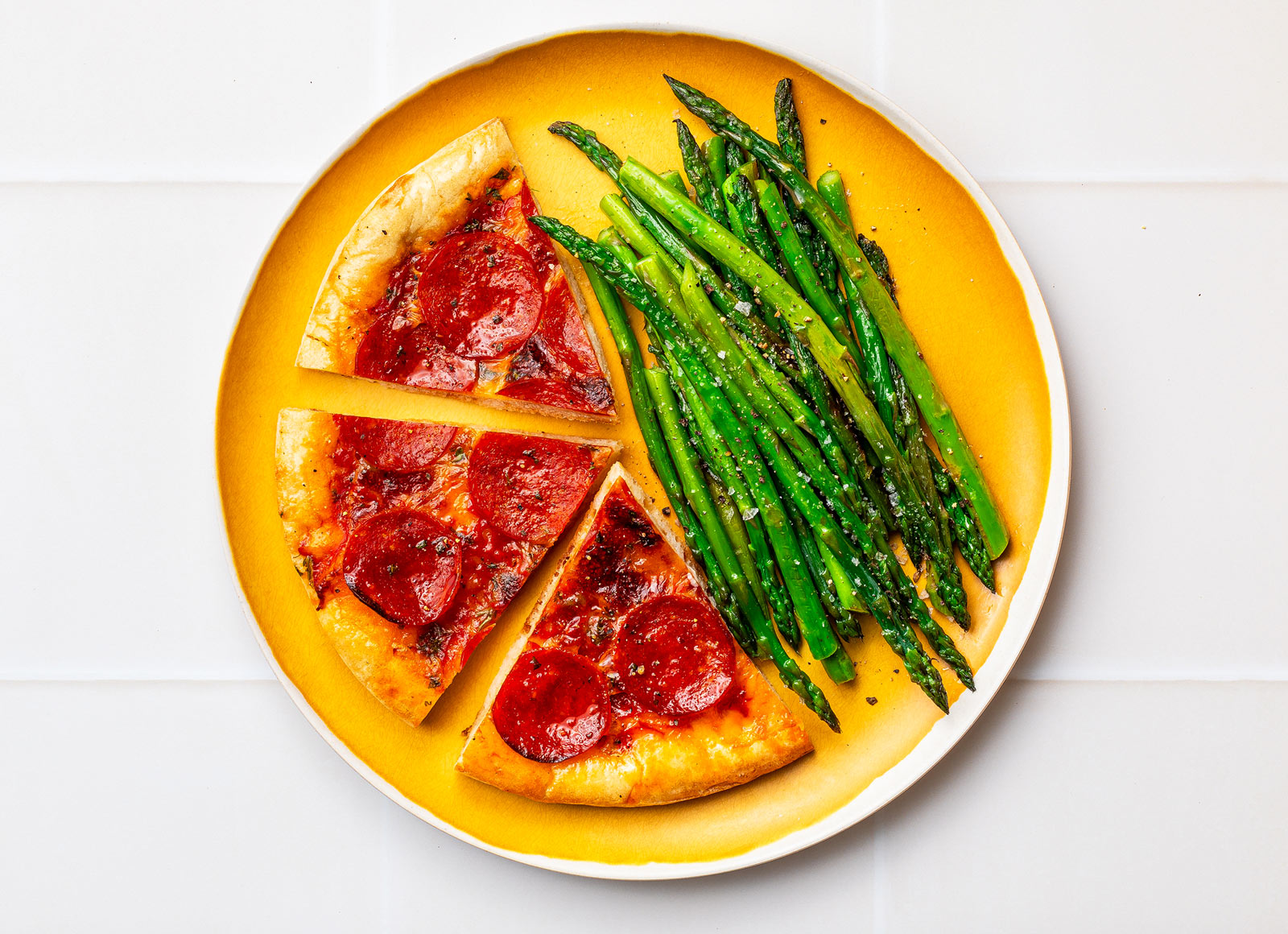 Pepperoni Pizza + Fresh Asparagus