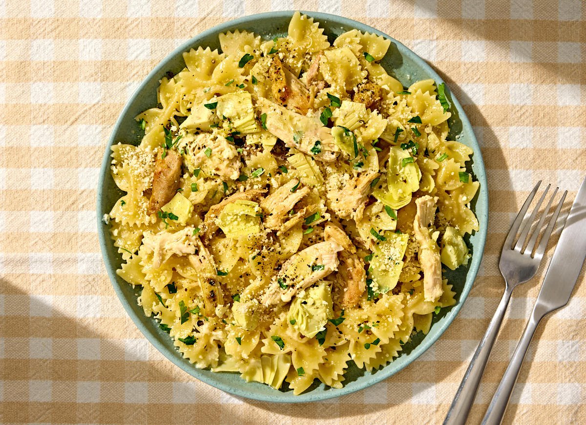 Lemon Pepper Chicken Farfalle with Artichokes & Parmesan