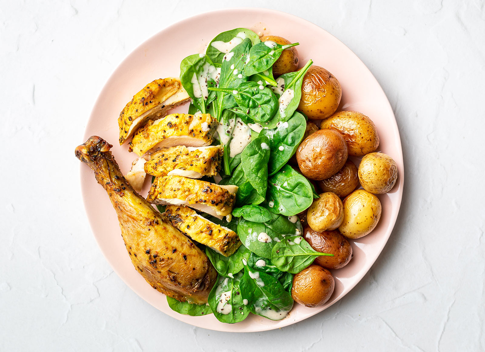 Juicy Lemon Pepper Chicken, Potatoes + Side Salad