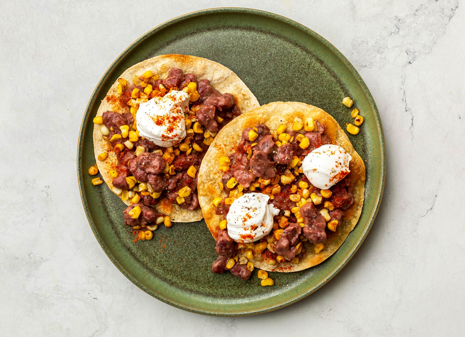 Corn + Refried Red Beans Bean Tostadas