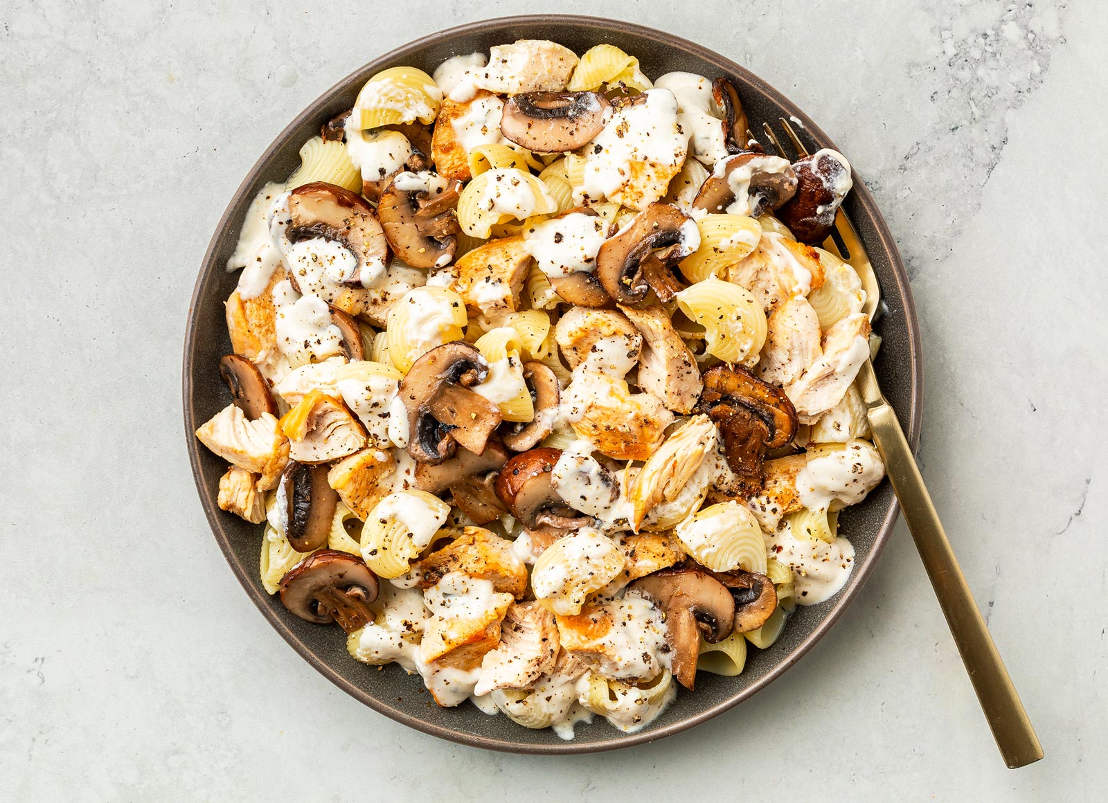 Creamy Mushroom Chiocciole Pasta + Chicken Breast