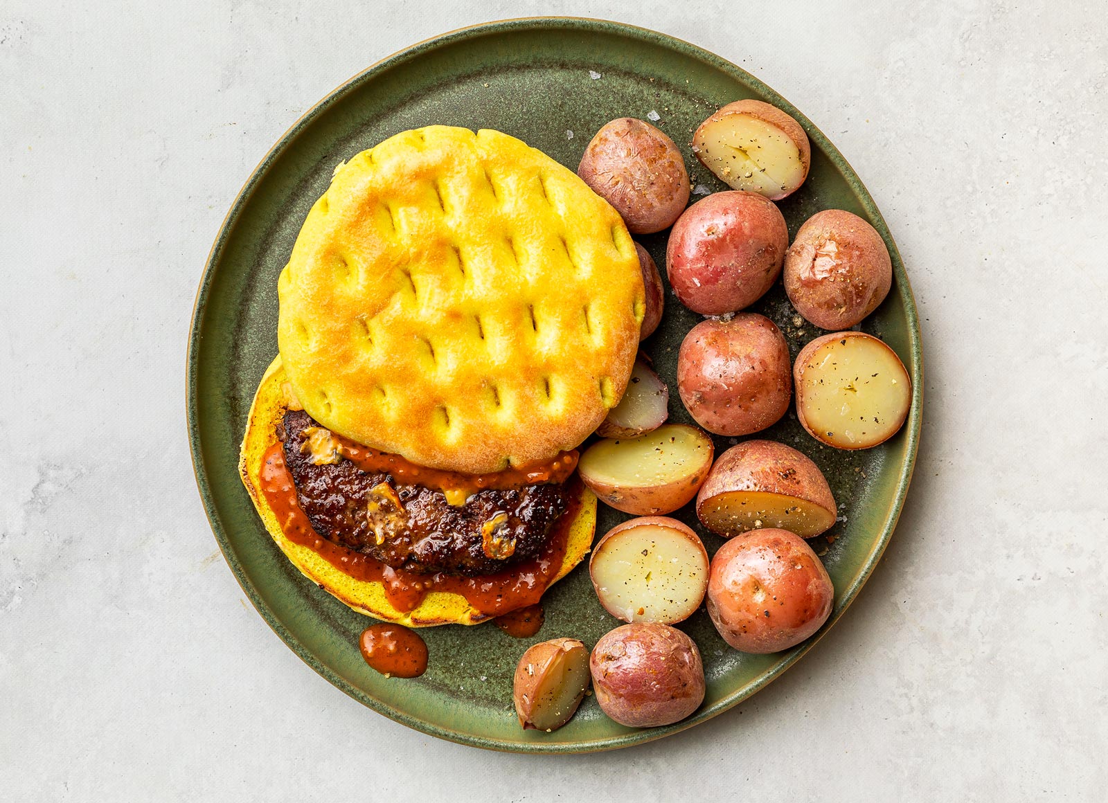 Smoky Bacon Burger + Red Potatoes