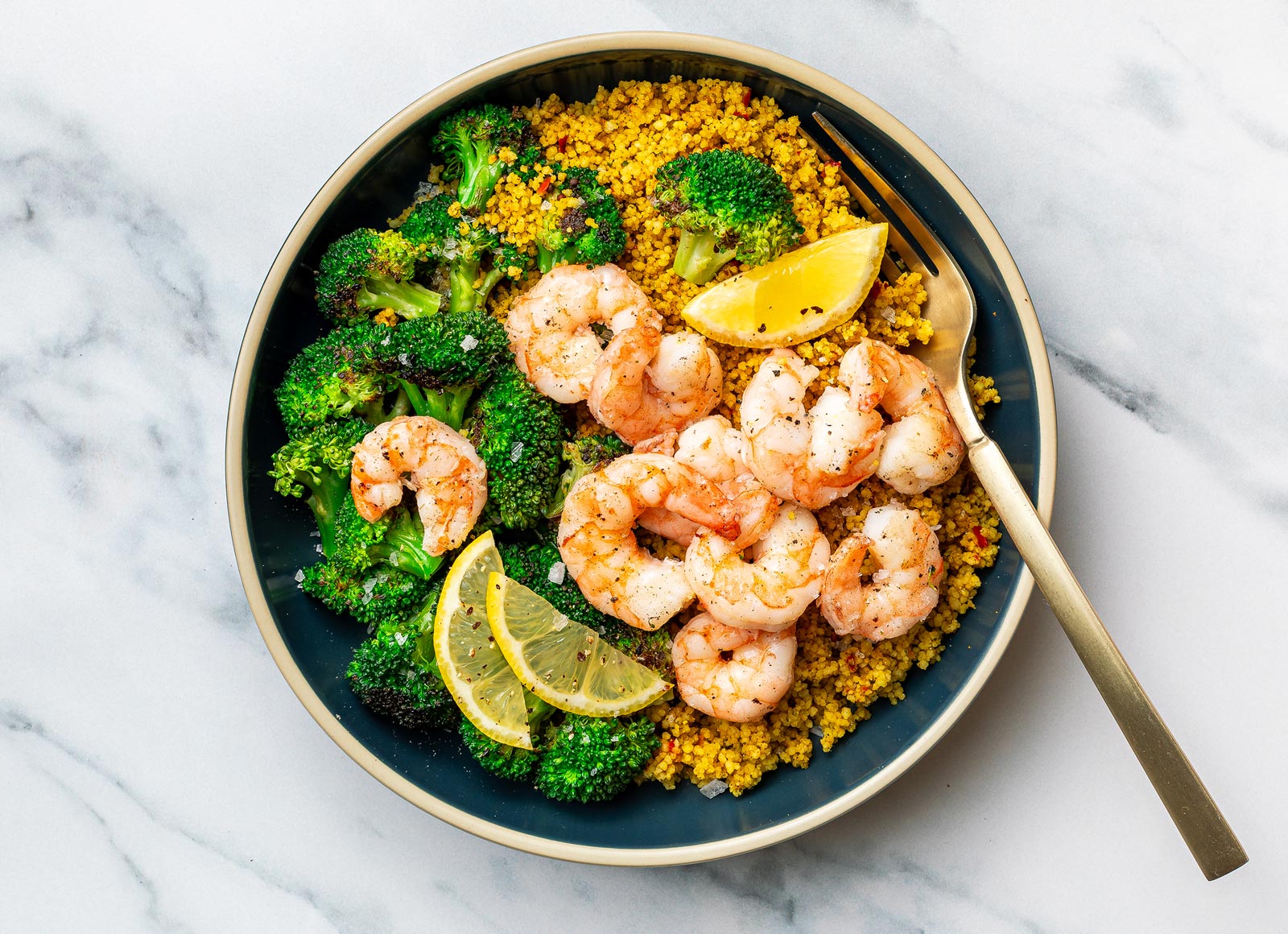 Lemony Shrimp + Broccoli Florets Couscous