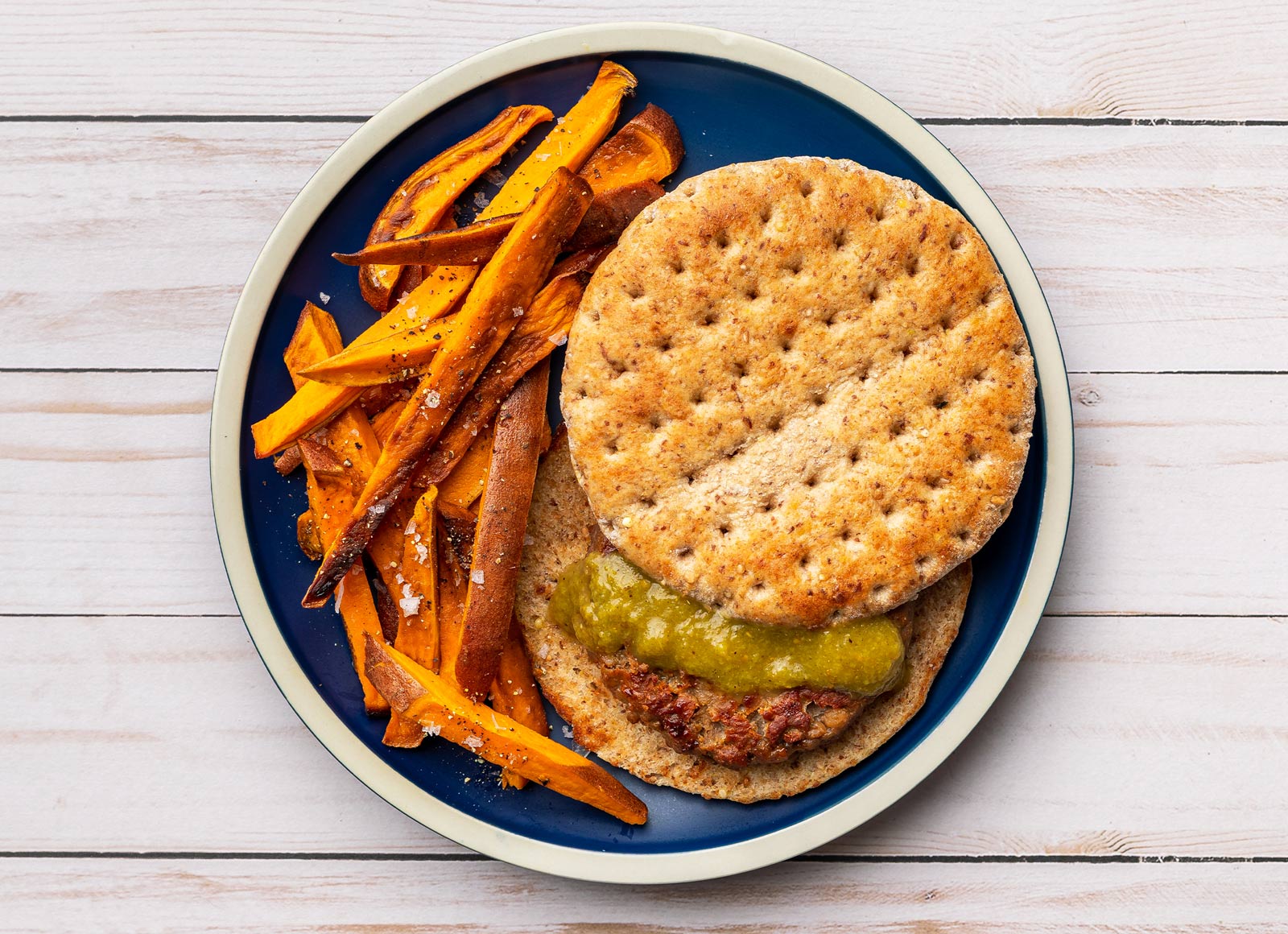 Green Chile Beyond Burger + Sweet Potato Fries