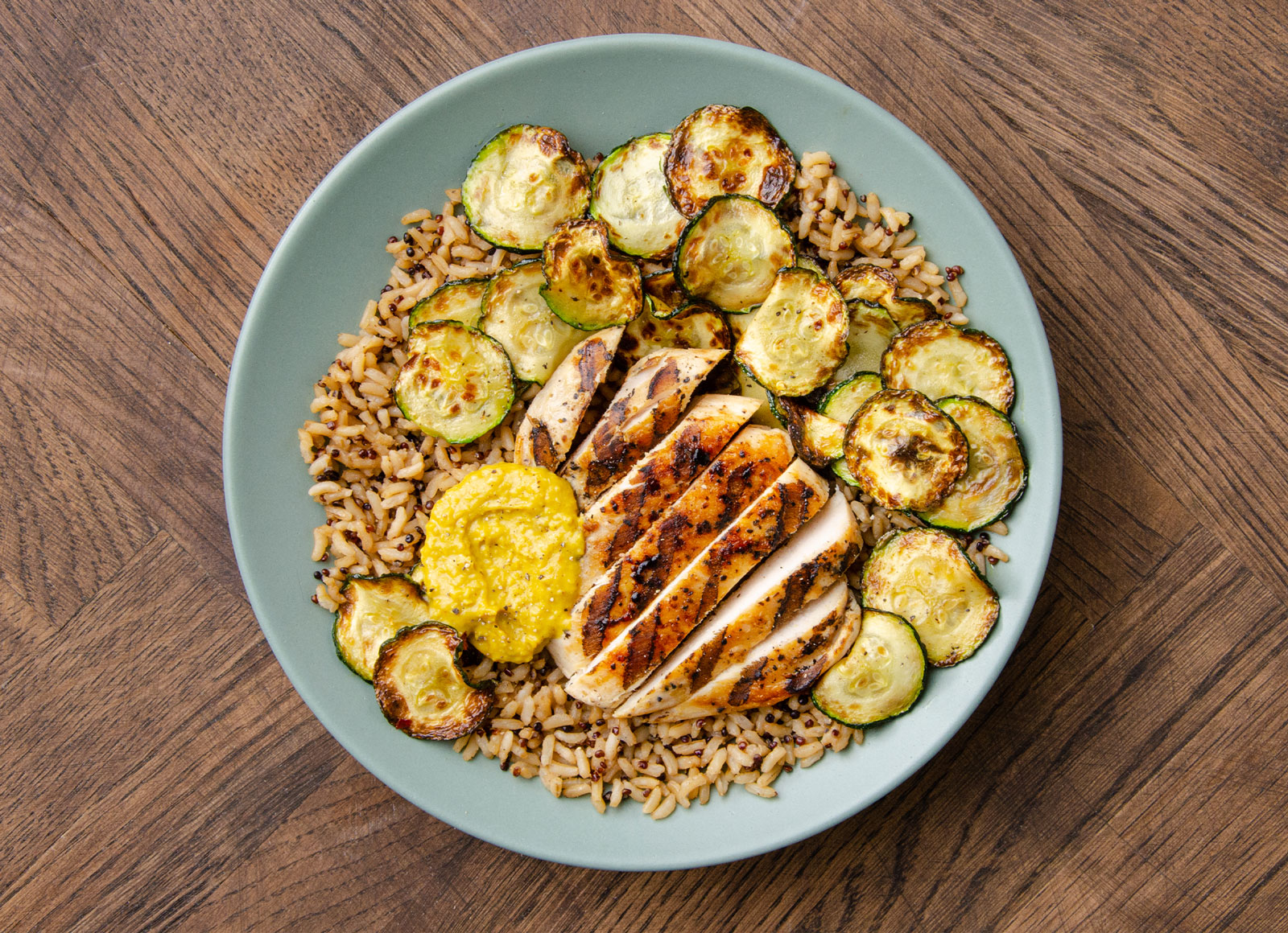 Curry Chicken + Zucchini Brown Rice Bowl