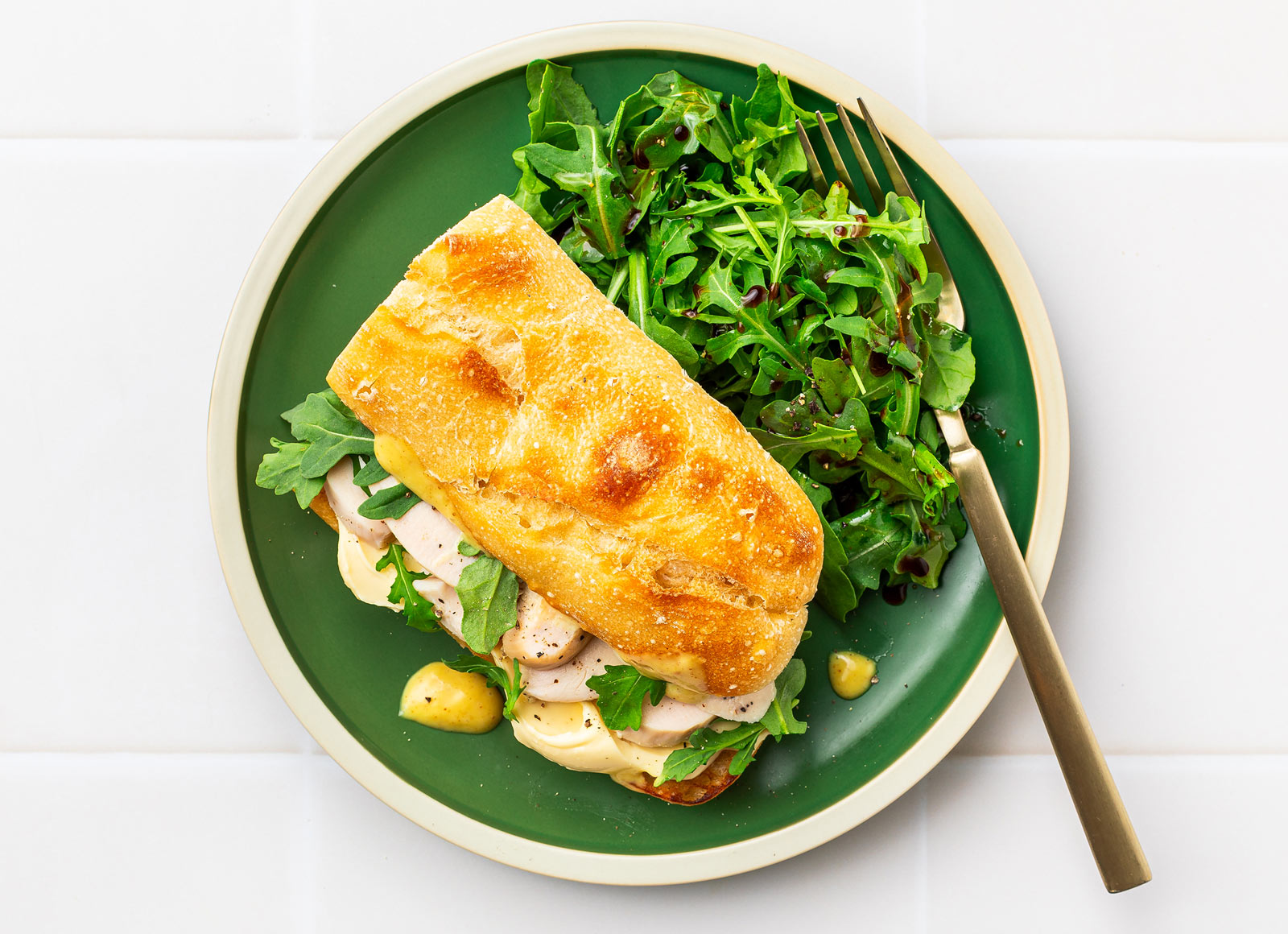 Creamy Brie + Oven Roasted Chicken Baguette Sandwich