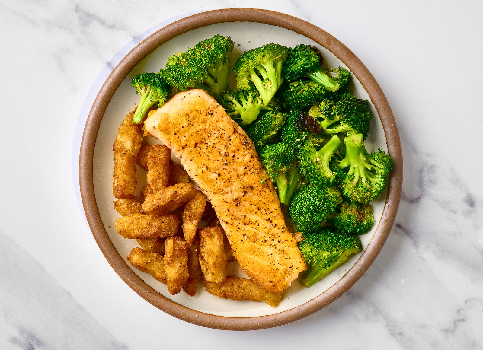 Salmon with Broccoli Florets + Veggie Super Fries