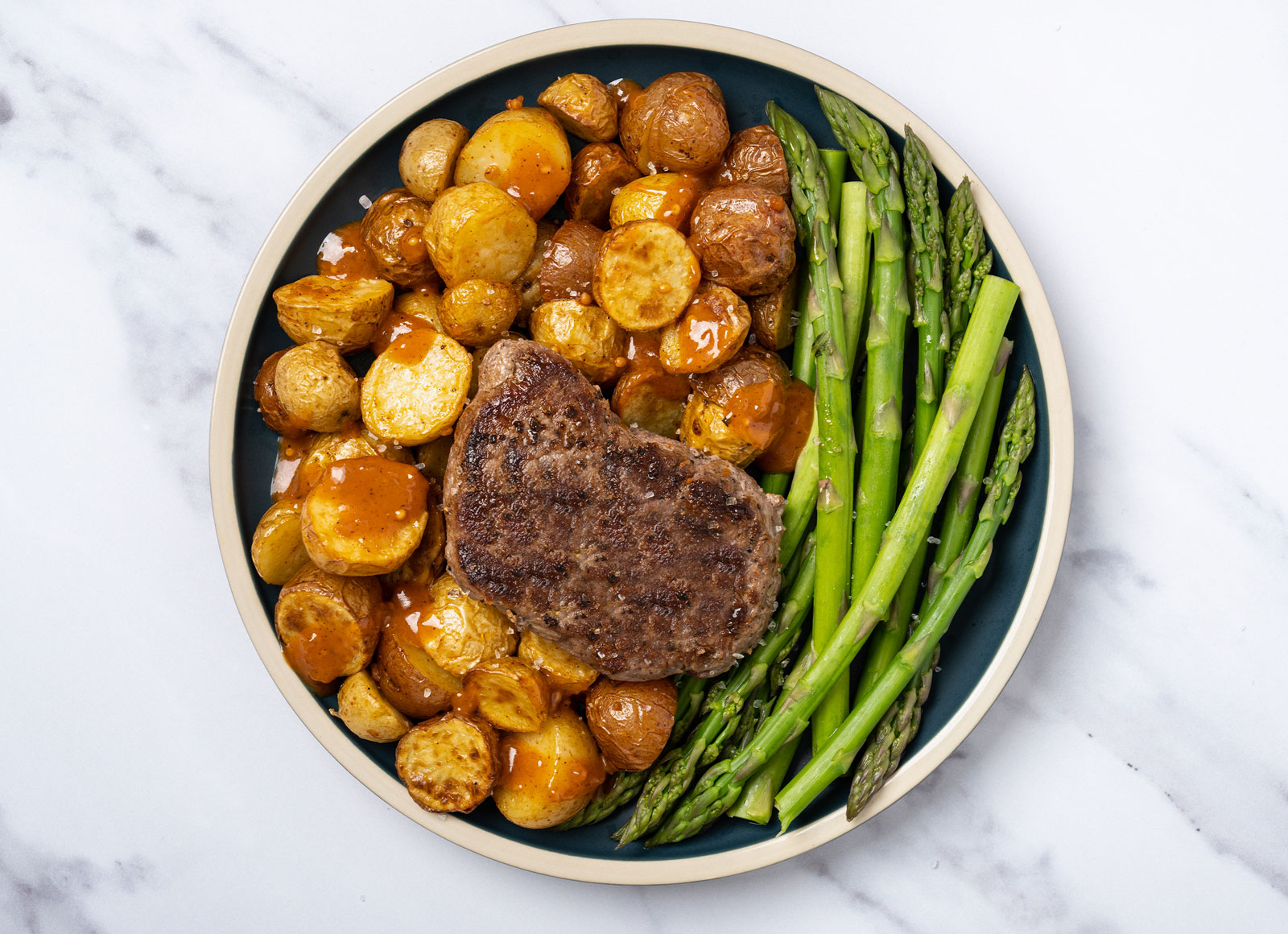 Sirloin Steaks with Hickory Potatoes + Asparagus