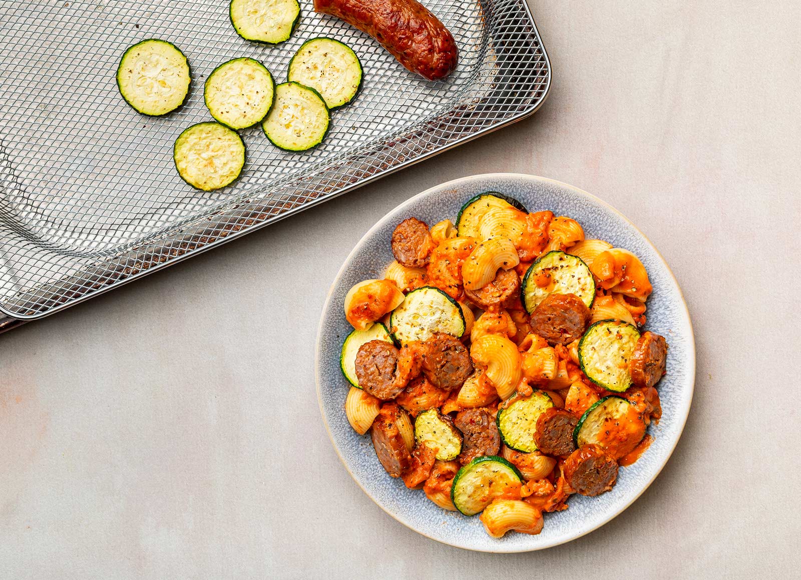 Chiocciole Pasta alla Vodka + Air Fryer Sausage