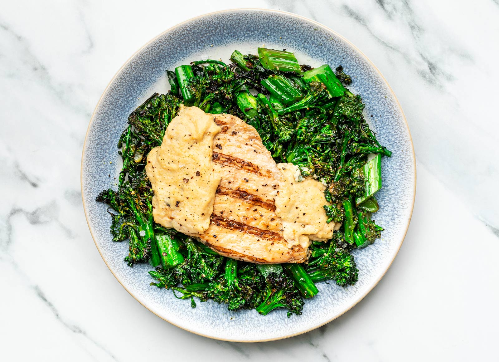 Hummus Baked Chicken + Roasted Broccoli