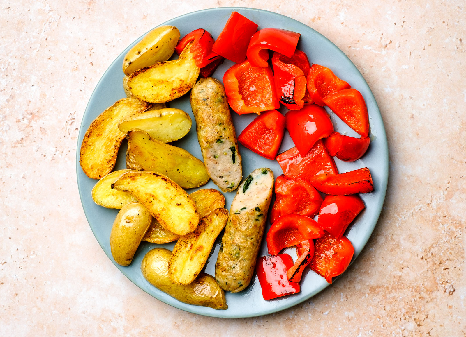 Garlicky Chicken Sausage + Potato Hash with Red Bell Pepper