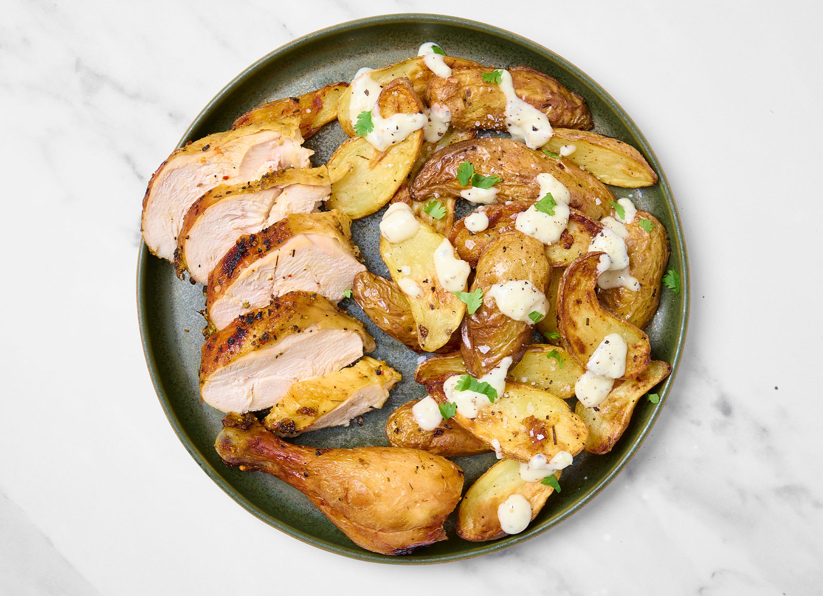 Lemon Chicken + Roasted Potatoes with Garlic Sauce