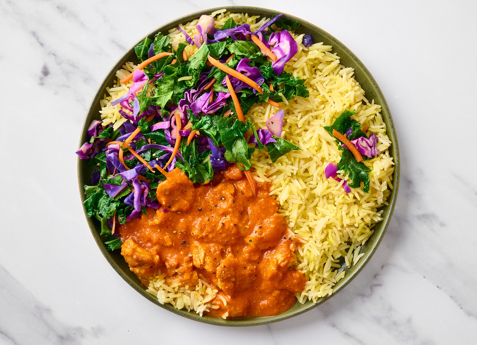 Chicken Tikka Masala + Rice with Rainbow Veggies