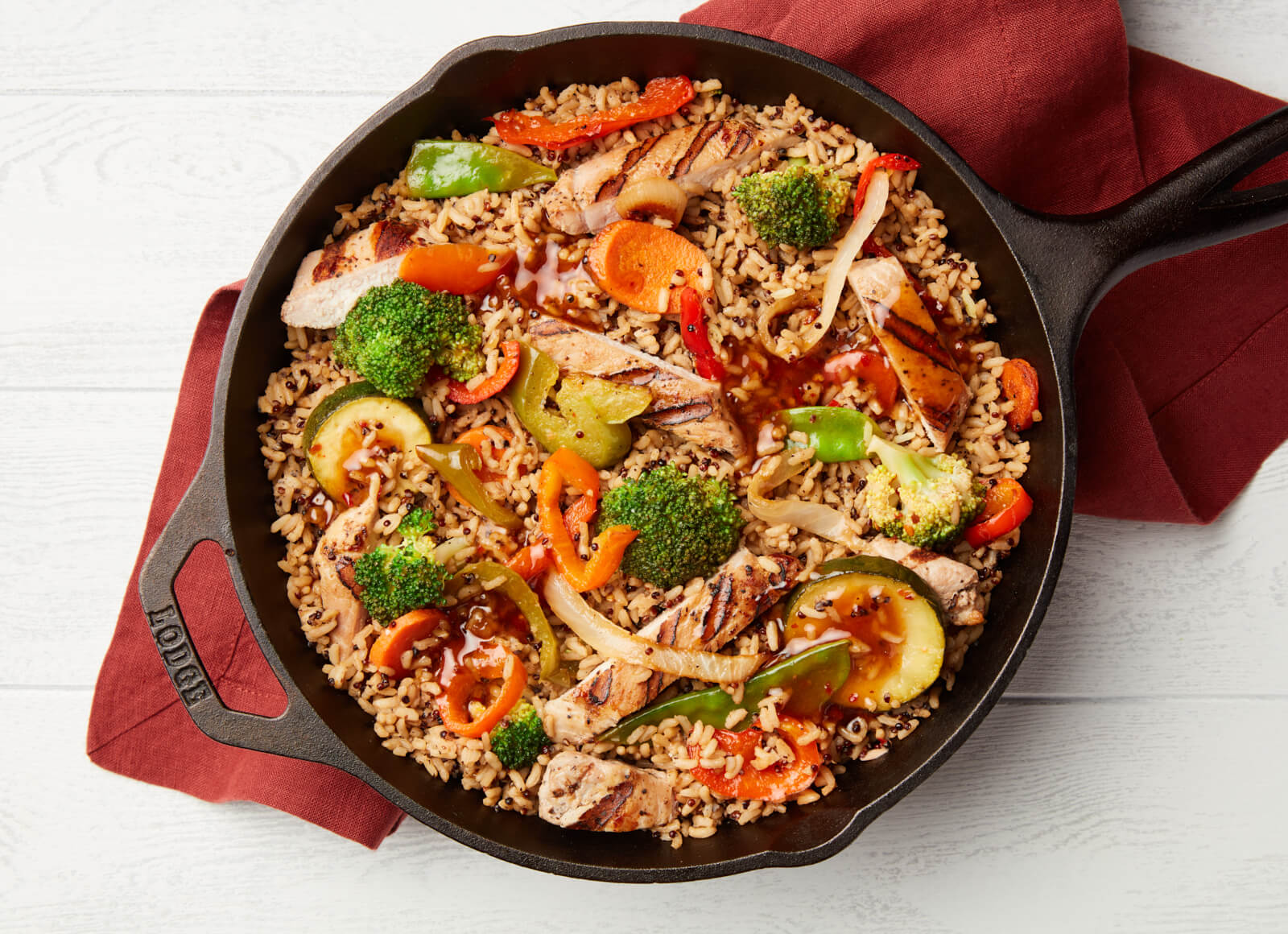 Classic Grilled Boneless Pork Chops + Veggie Sesame Ginger Stir-Fry