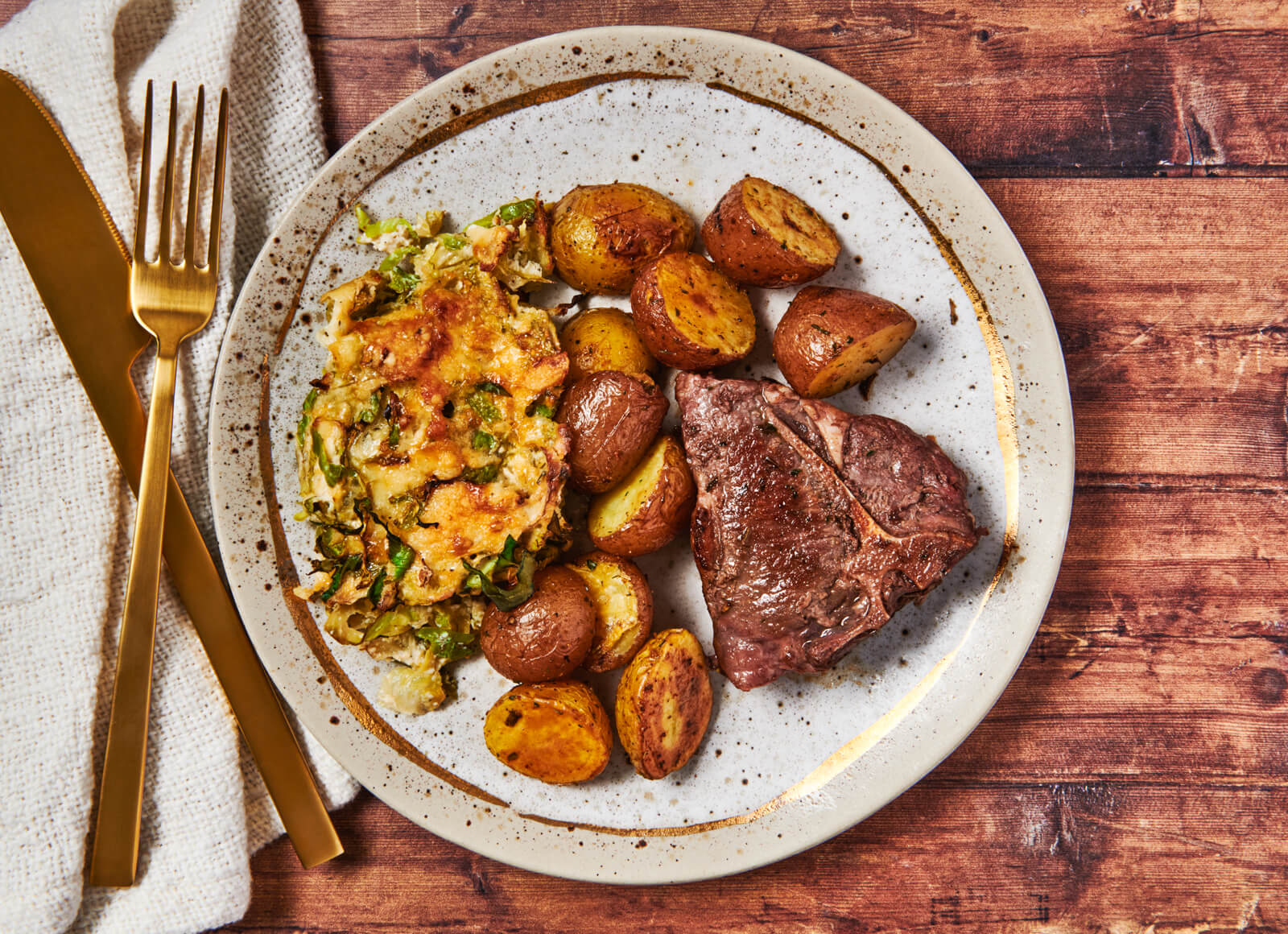 Herby Lamb Chops + Brussels au Gratin with Classic Alfredo