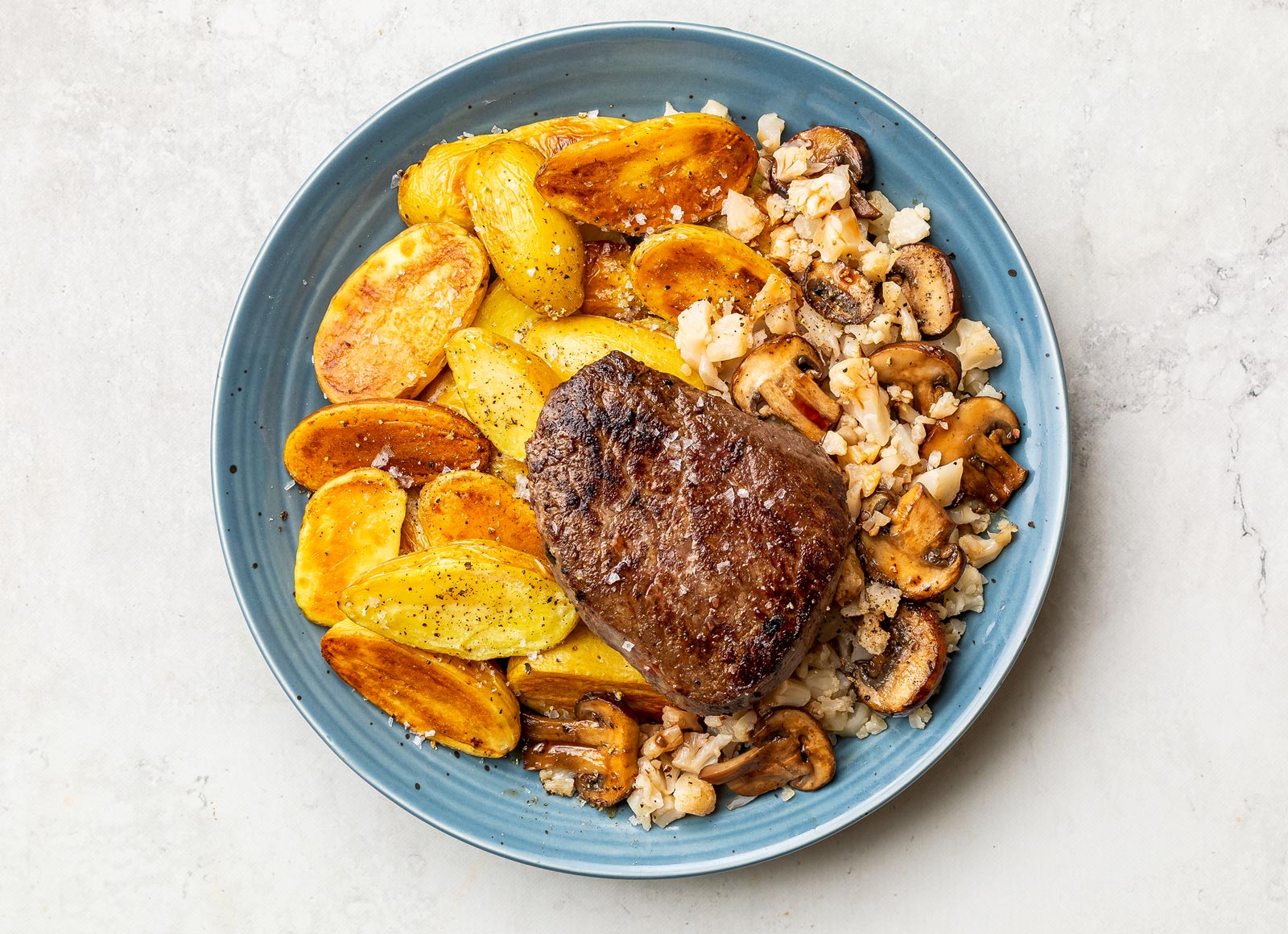 Seared Beef Sirloin Steak + Mushroom Cauliflower Rice