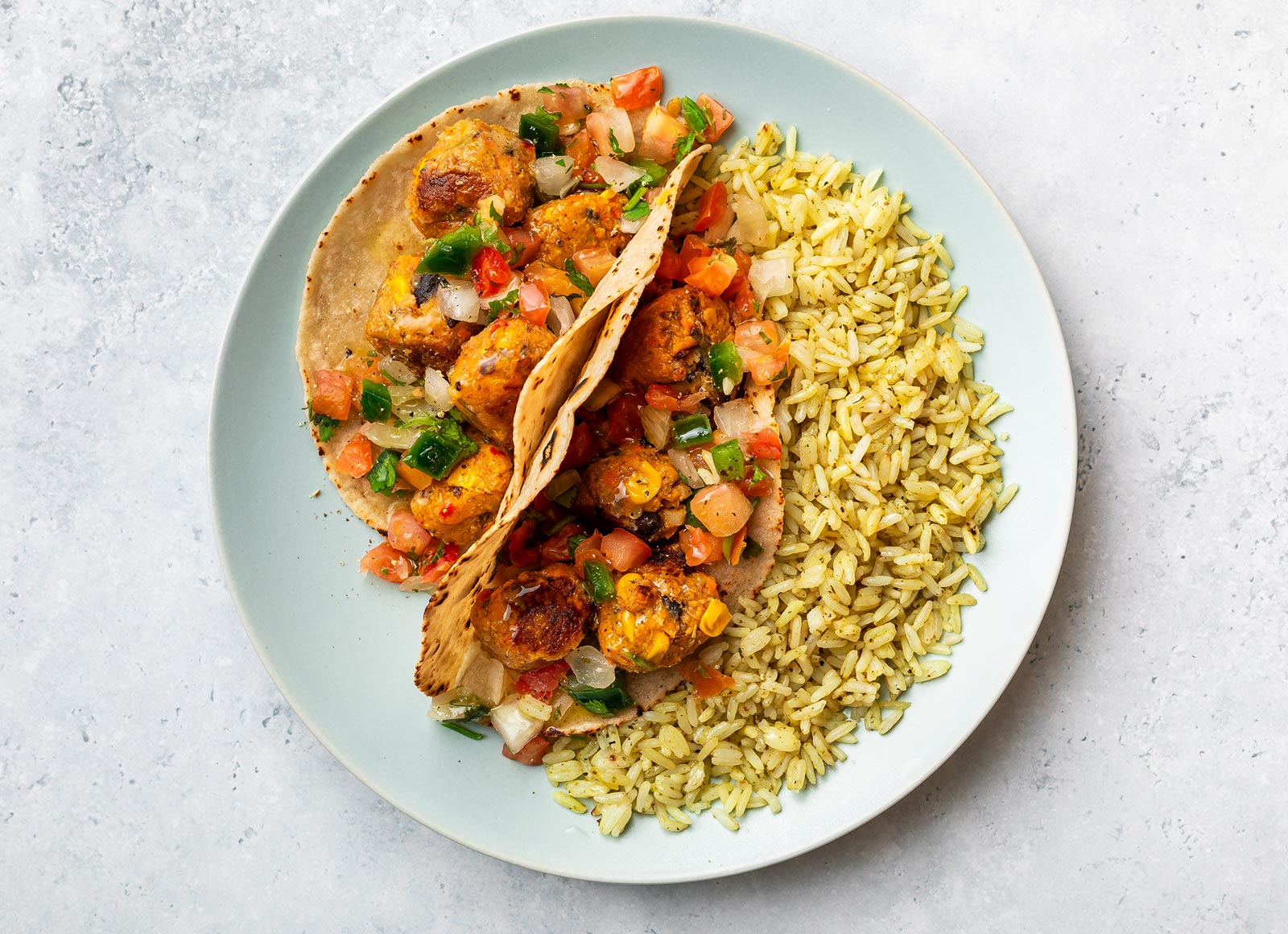Extra Fresh Black Bean Ball Tacos + Seasoned Jasmine Rice