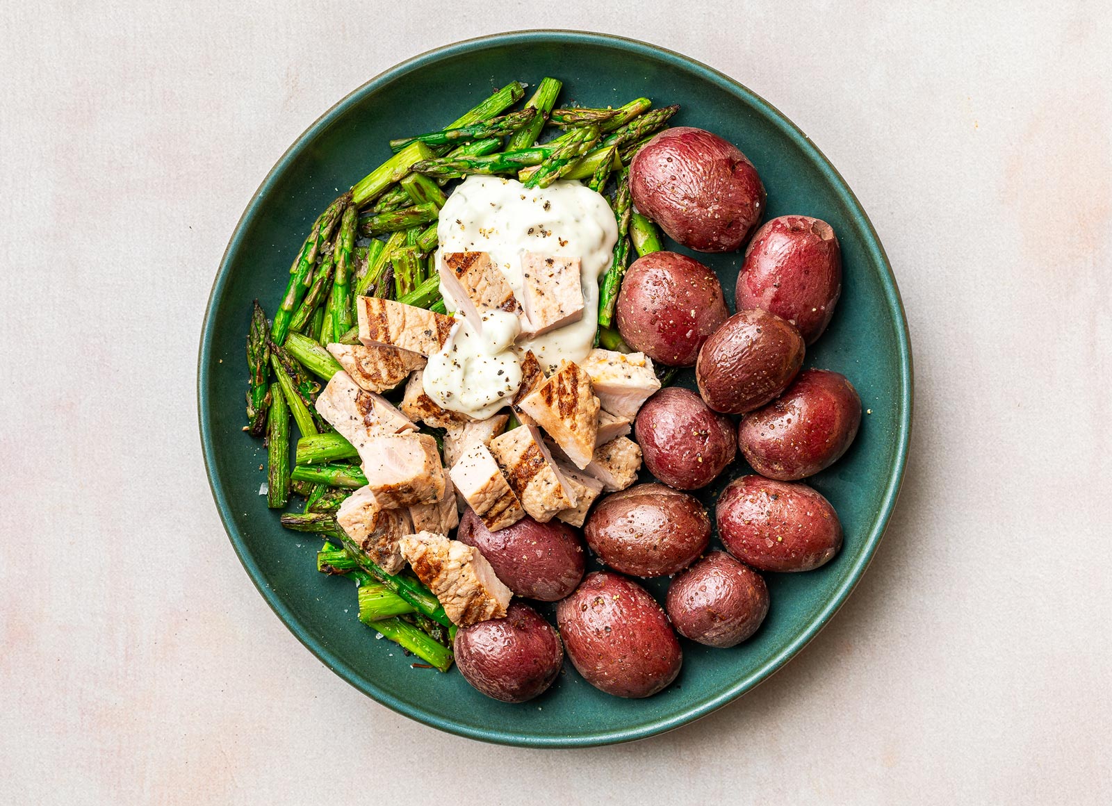 Dairy-Free Tzatziki Grilled Pork Chops + Asparagus Bowl