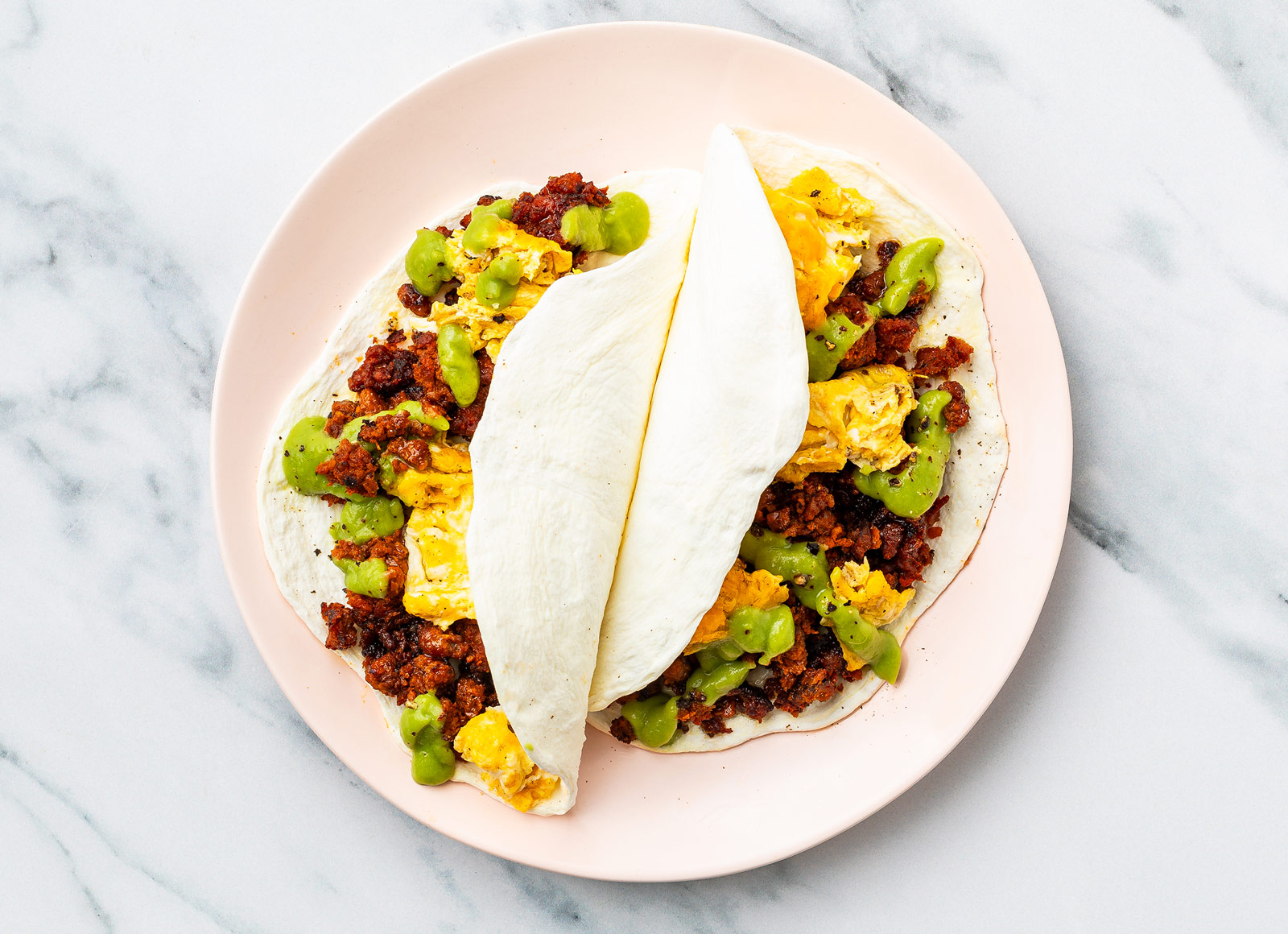 Protein-Packed "Chorizo + Egg" Breakfast Tacos