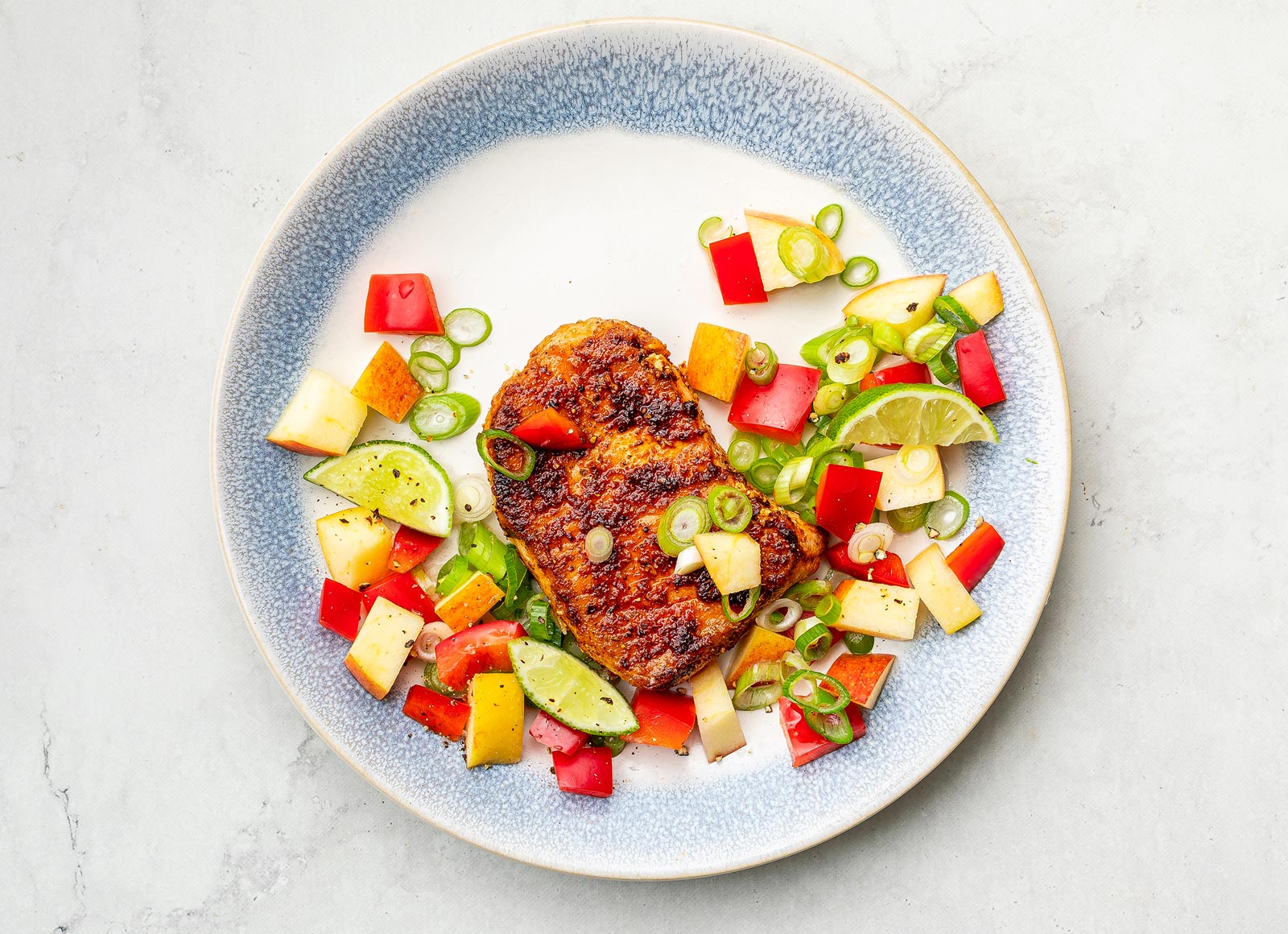 Blackened Pork Chops with Apple Salsa with Red Bell Pepper