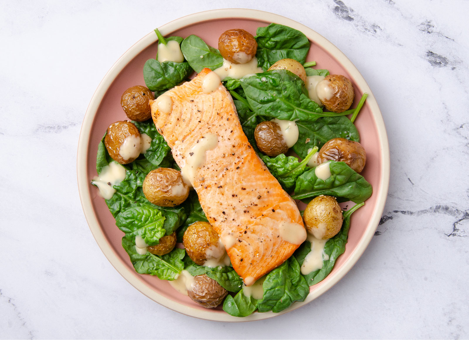 Caesar Salmon Spinach Salad with Potatoes