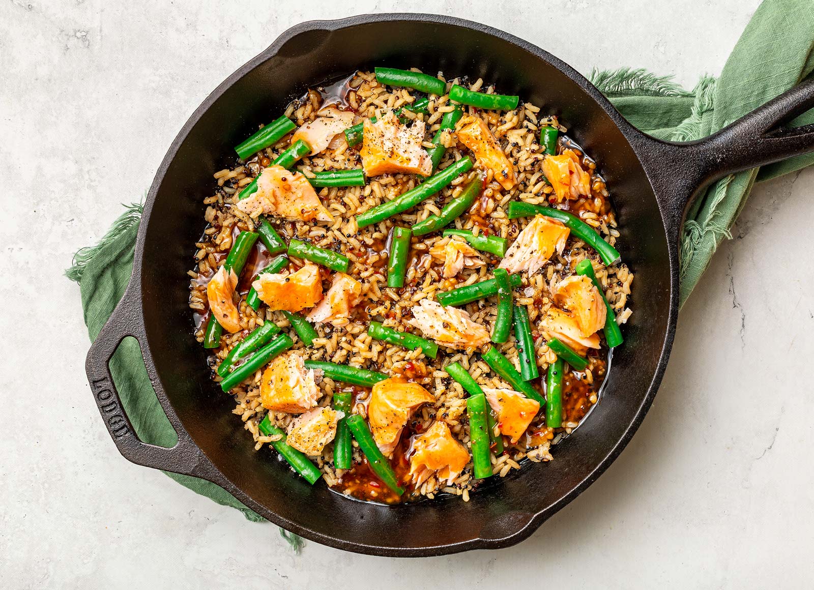 Sesame Salmon + Green Bean Stir-Fry