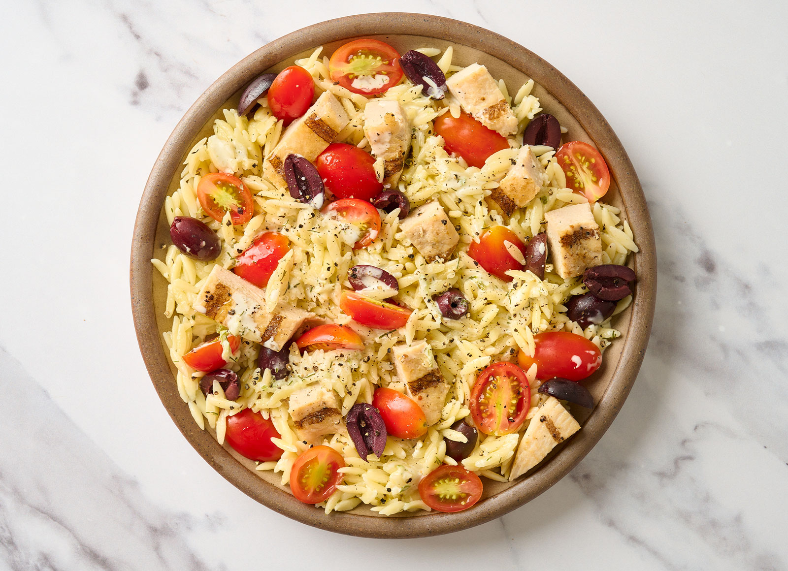 Dairy-Free Tzatziki Seasoned Grilled Chicken Breast Orzo Pasta Salad