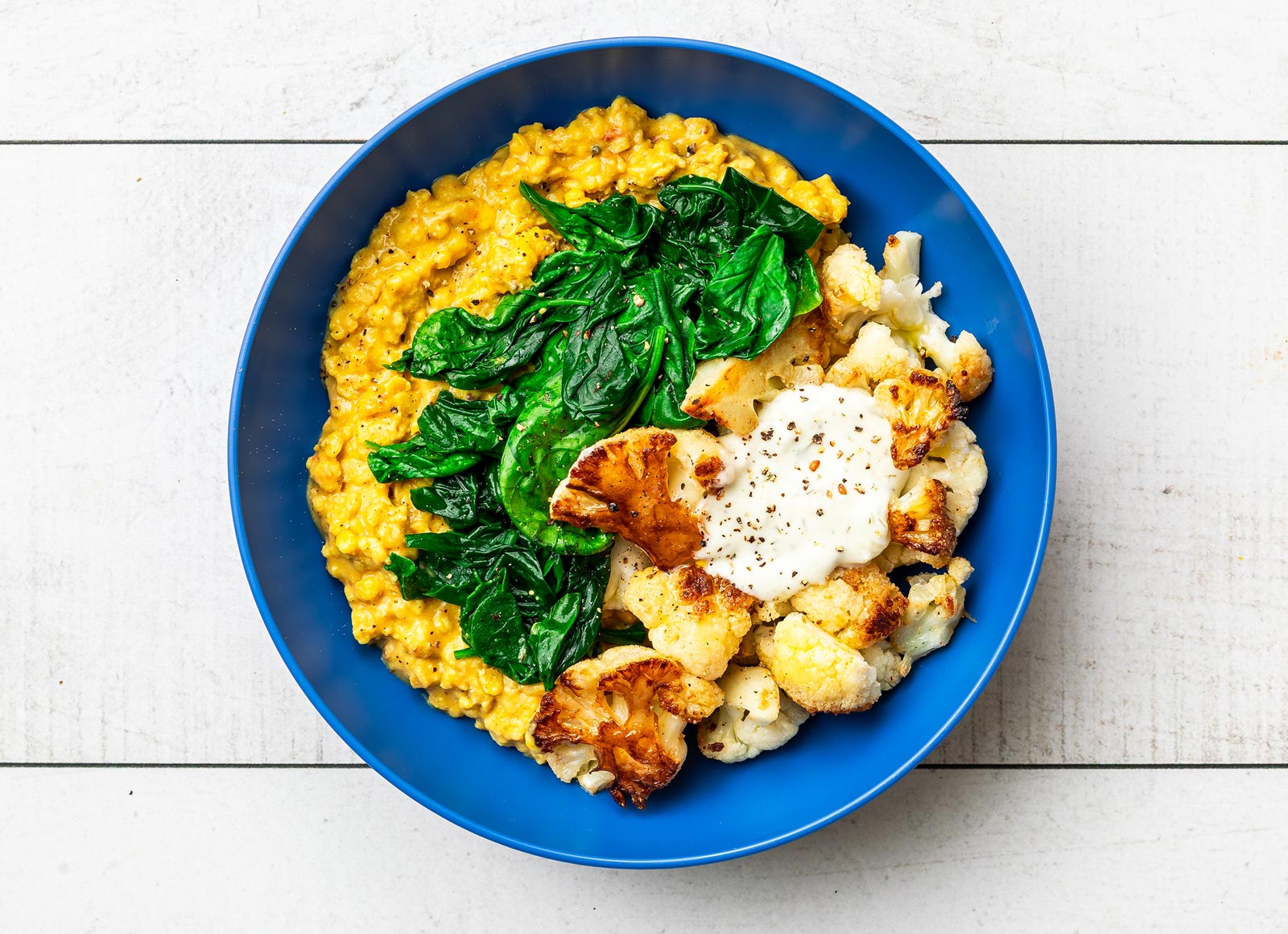 Vegan Cauliflower + Red Lentil Bowl with Tzatziki