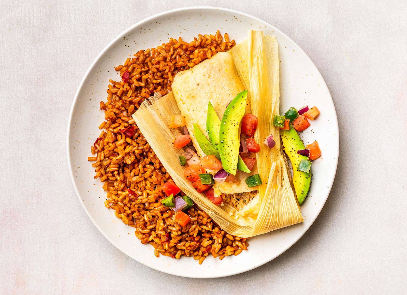 Green Chile Cheese Tamale + Mexican Rice