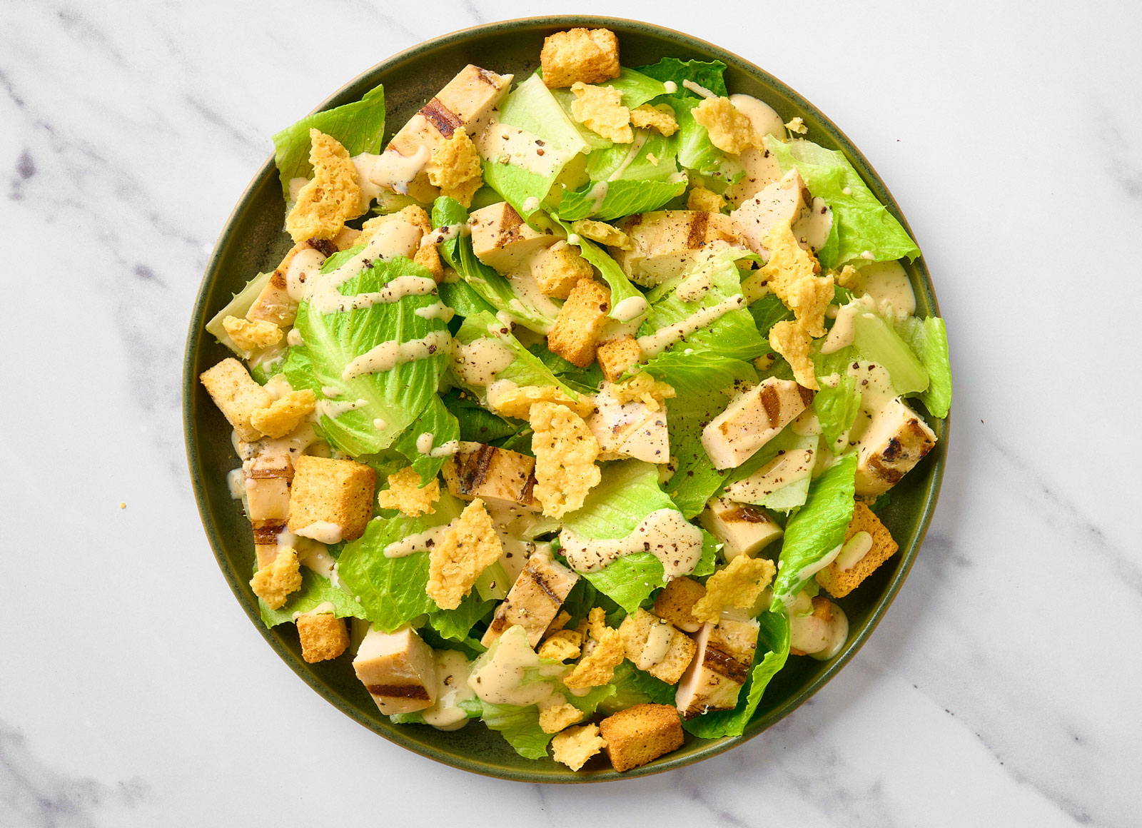 Crispy Parmesan Seasoned Grilled Chicken Breast Caesar Salad
