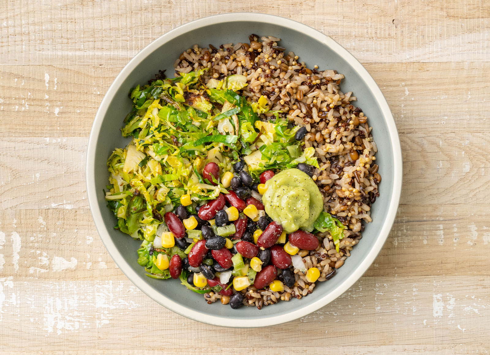 Cucumber Corn + Brussels Grain Bowl
