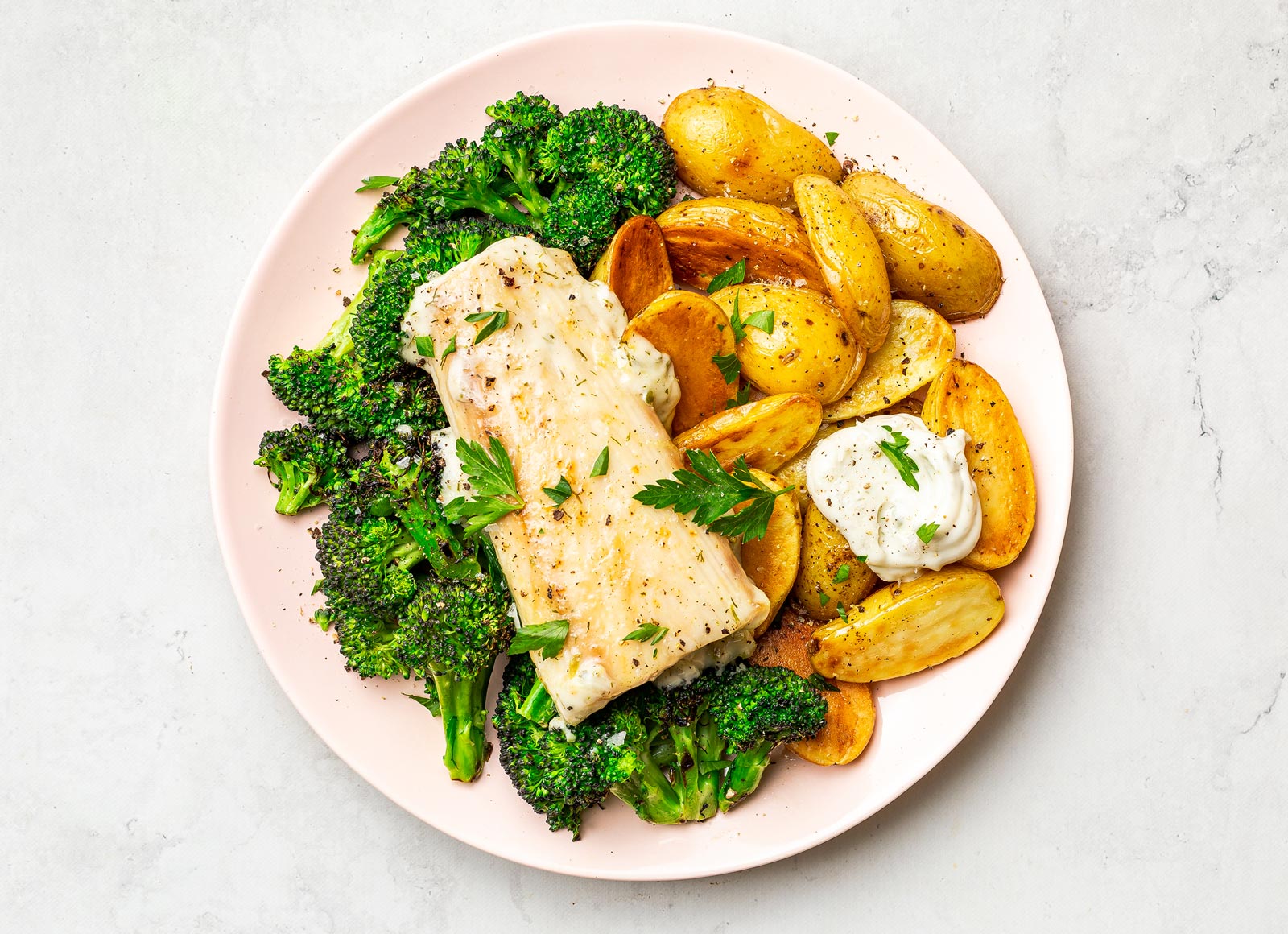 Sheet-Pan Mahi Mahi + Veggies with Tzatziki