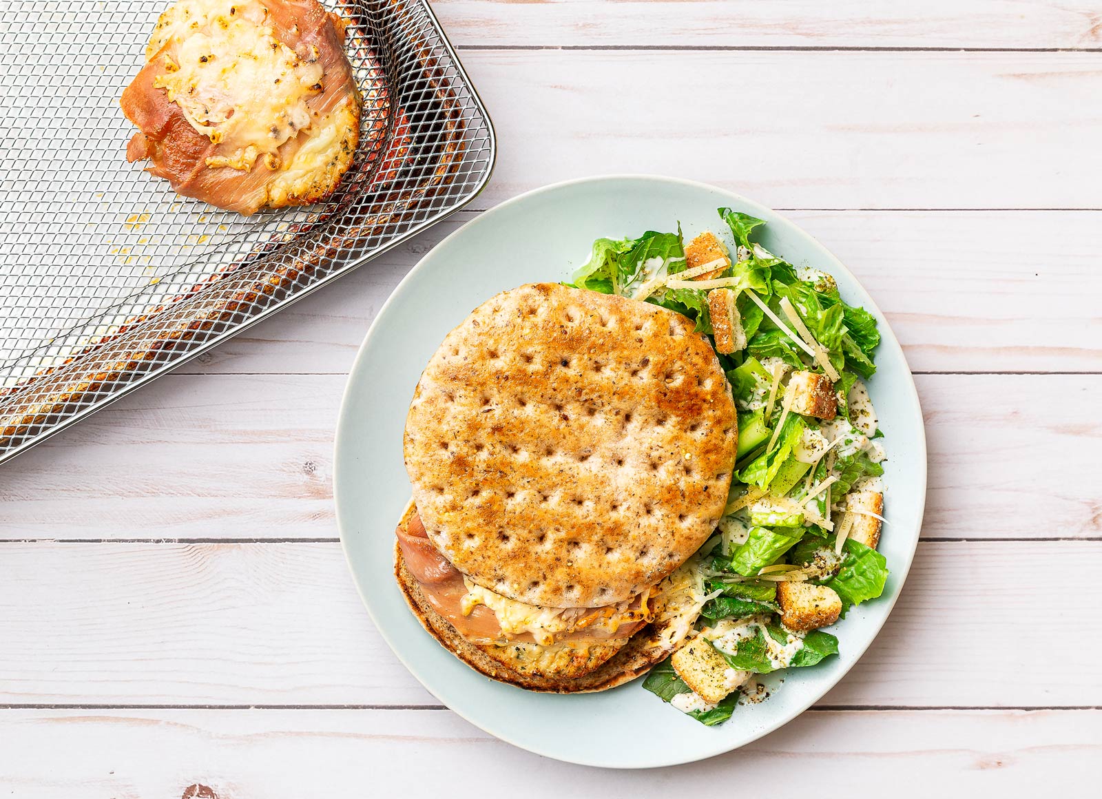 Air Fryer Italian Chicken Burger + Caesar Salad