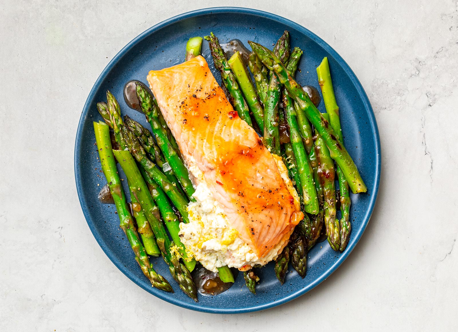 Ricotta-Stuffed Salmon + Asparagus