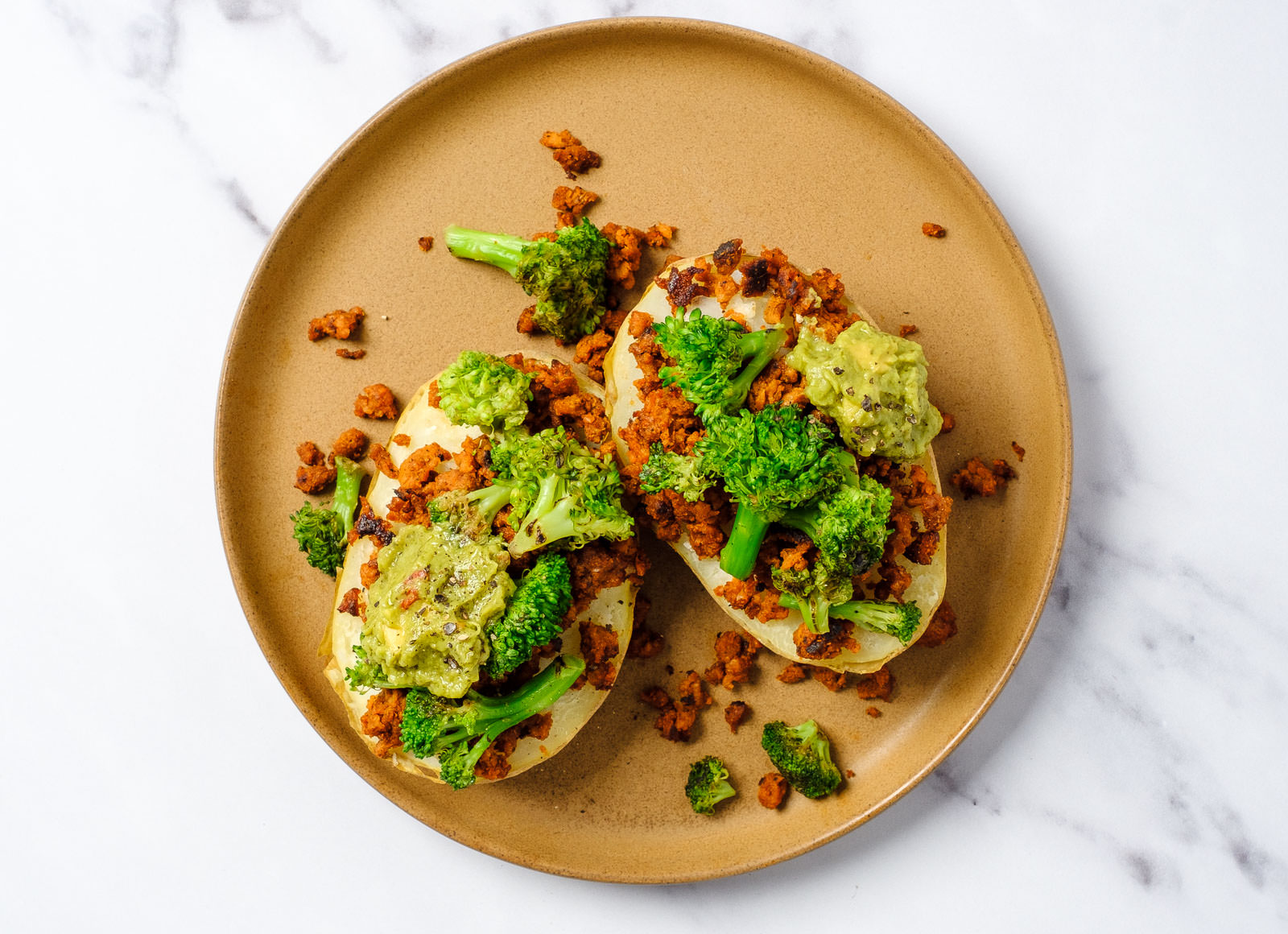 Plant-Based Chorizo + Guac Stuffed Microwave-Ready Russet Potato