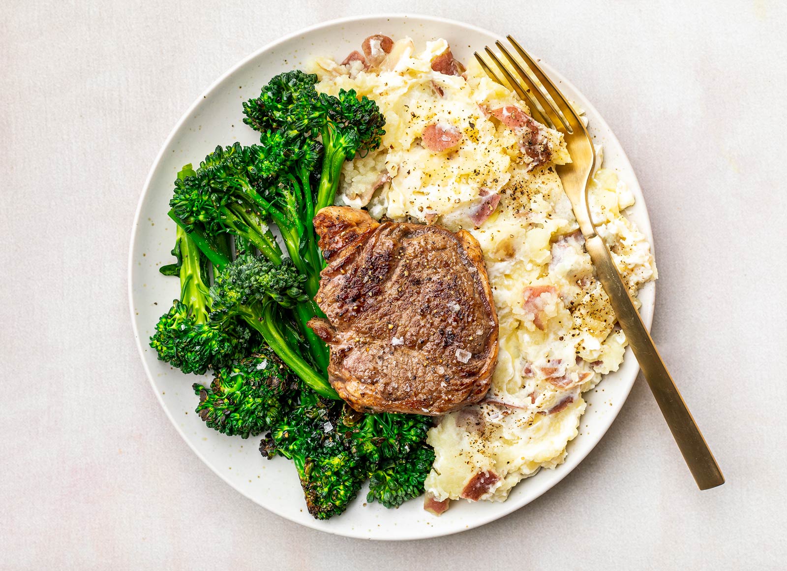 Beef Ribeye Steak + Creamy Mashed Red Potatoes