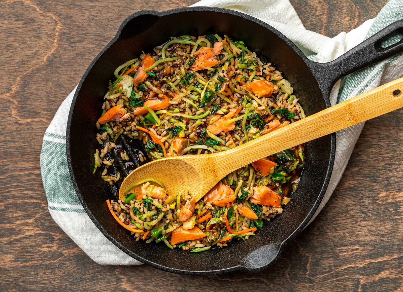 Smoky Sesame Salmon + Lentils Stir-Fry