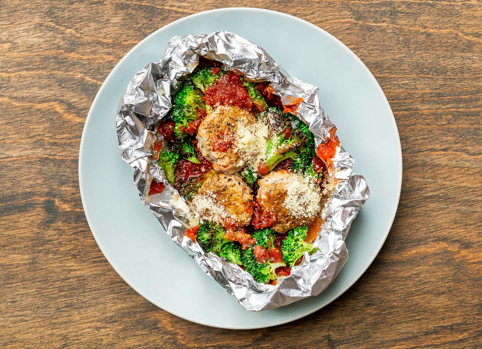 All-in-One Cheesy Chicken Meatballs + Broccoli